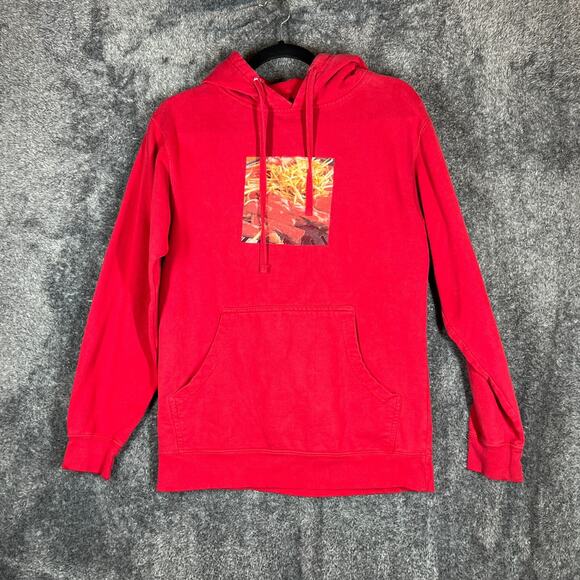 Anti Social Social Club Hoodie Mens Small Red Sweatshirt Pullover Pockets Fries - Picture 1 of 9